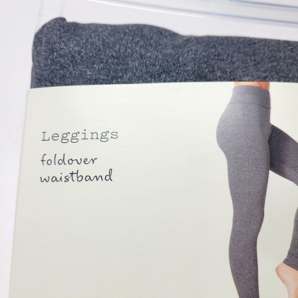 New! A New Day Gray Workout Leggings, Stretch Fitted Fold-Over Waistband - Picture 3 of 8